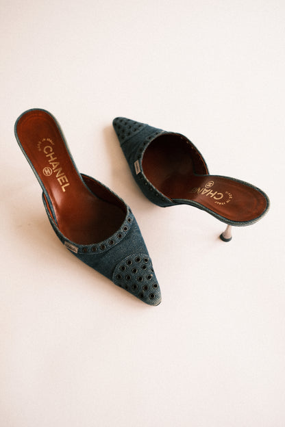 Chanel Denim Studded Mule