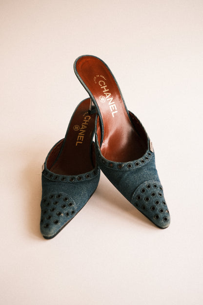 Chanel Denim Studded Mule