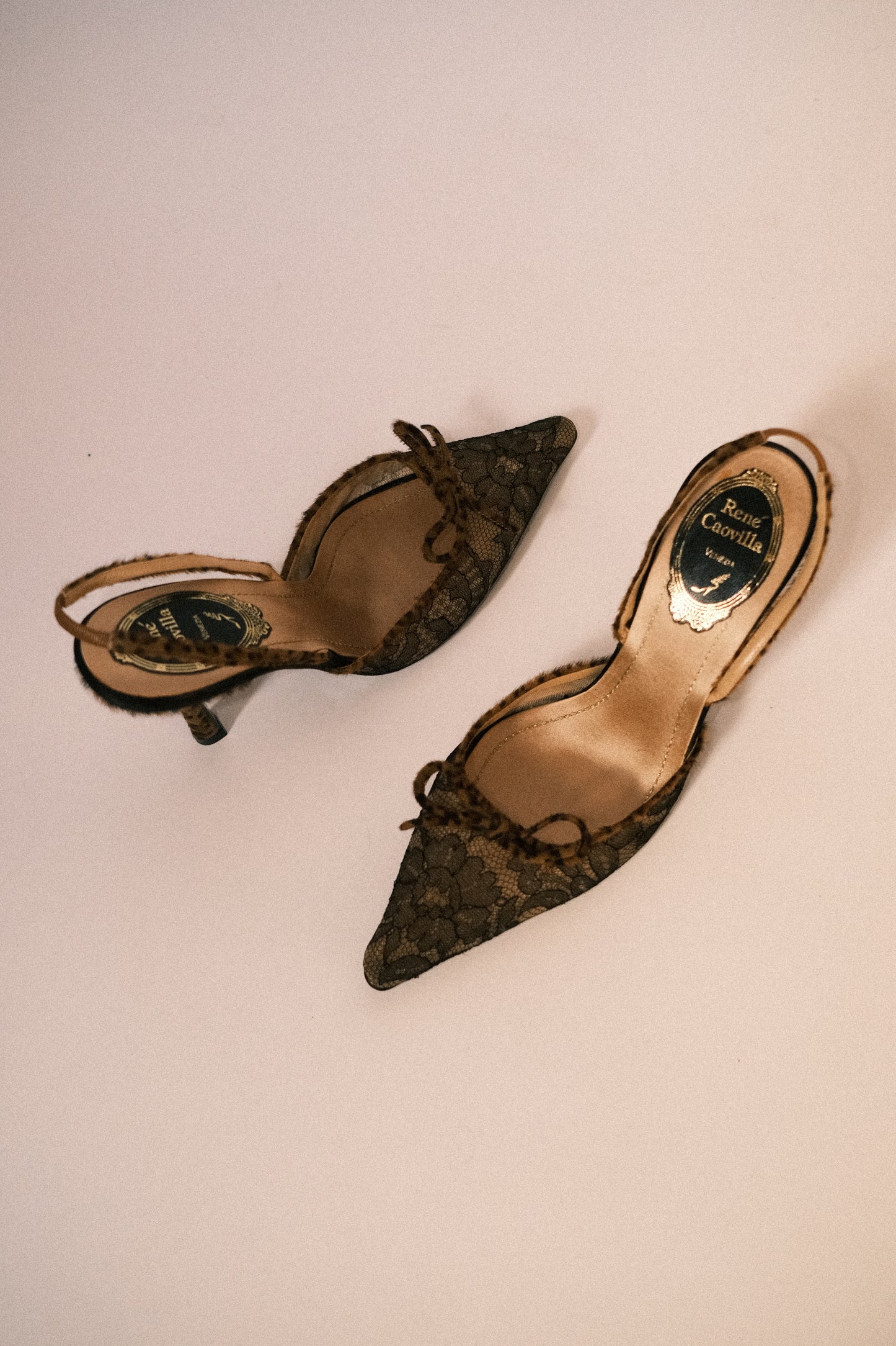 Rene Caovilla Leopard + Lace Slingbacks